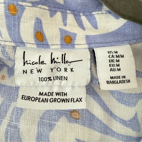 Nicole Miller New York 100% Linen Button Down Blouse Size M - Picture 5 of 6